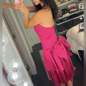 Vntg Gunnie Sax Jessica McClintock Fuchsia Strapless Prom Bow Dress